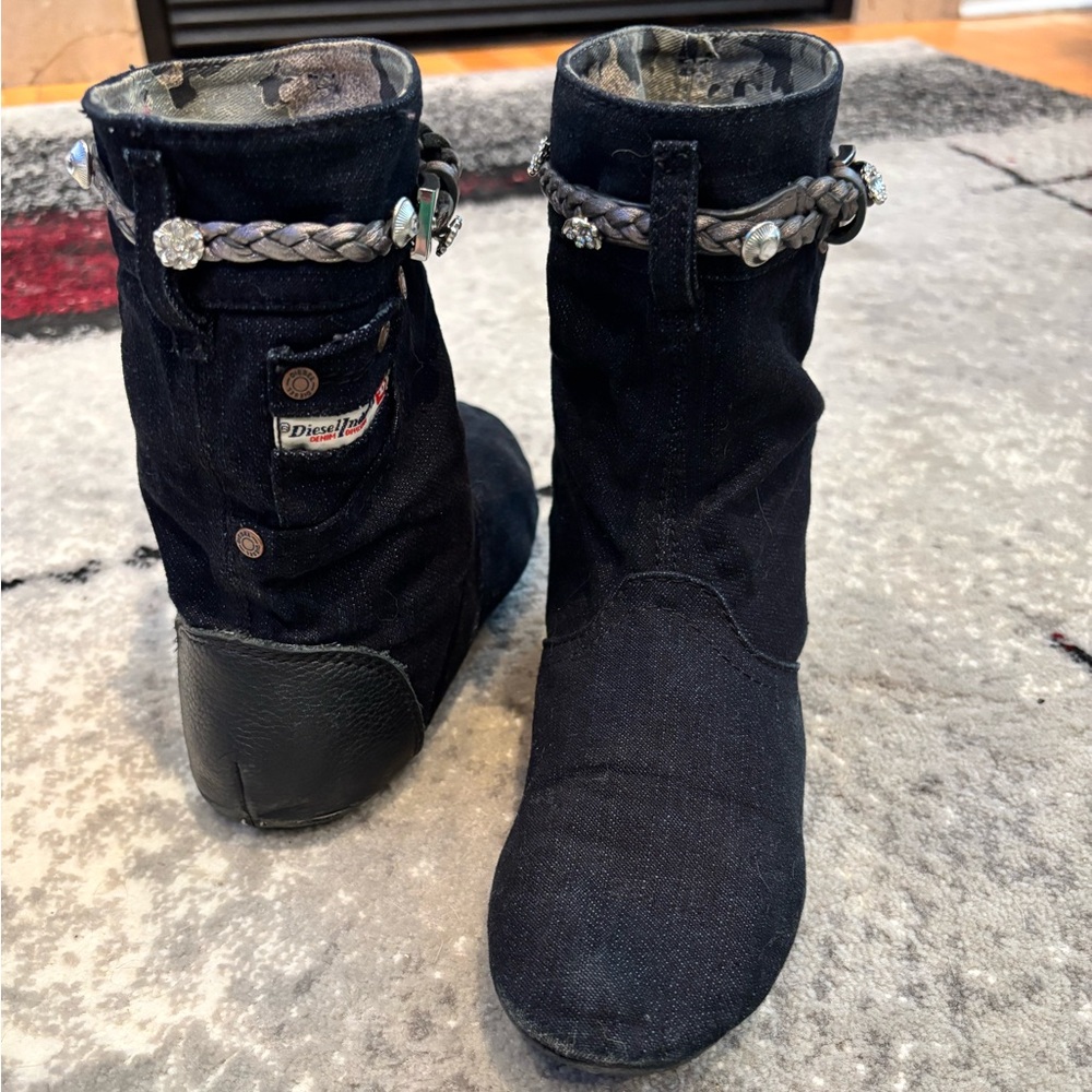 Diesel Denim Ankle Boots with Belt Crystals Strap – Edgy Casual Style size 5.5 - Picture 10 of 16